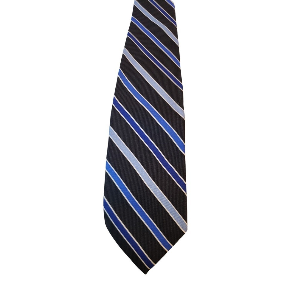 CHAPS RALPH‎ LAUREN -Repp Tie Men's Black With Blue Stripe 100% Silk Neck Tie
